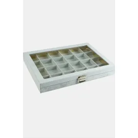 24 Bölmeli Cam Kapaklı Anfora Kumaş Sunum Tablosu 24X34 cm-Gri