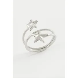 Kalp Yıldız Zirkon Taşlı Yüzük-Sarı