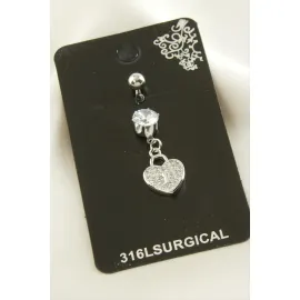 Kalp Çelik Piercing 1 Adet-Gümüş Rengi