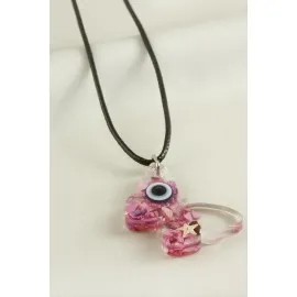 Kelebek Epoksi Kolye-Pembe