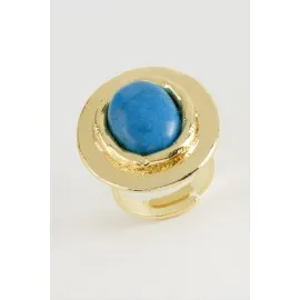 Oval Turkuaz Taşlı Yüzük-Sarı