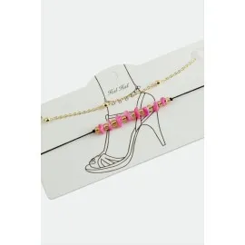 2 Adet Kırık Doğaltaşlı Zincir Halhal-Pembe