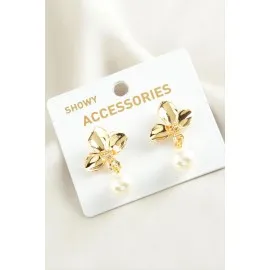 Orkide Trend İnci Küpe-Sarı