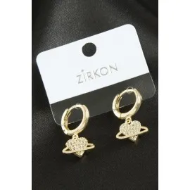 Kalp Zirkon Taşlı Küpe-Sarı