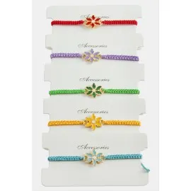 Papatya Makrome Örgülü Bileklik-Renkli