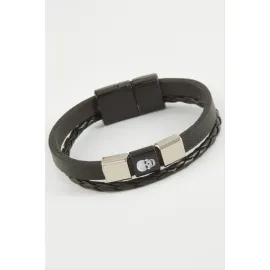 Kuru Kafa Kaliteli Mıknatıslı Suni Deri Bileklik-Siyah