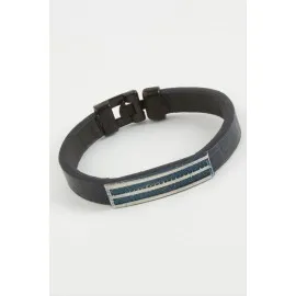 Çizgili Kaliteli Suni Deri Bileklik-Lacivert