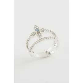 Çiçek Zirkon Taşlı Yüzük-Gümüş Rengi