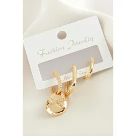 3 Adet Damla Zirkon Taşlı Küpe-Sarı