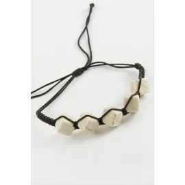 Küp Makrome Örgülü Bileklik-Beyaz