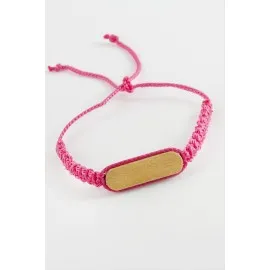 Ahşap Makrome Örgülü Bileklik-Pembe