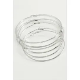 Çizgili Ezme Metal Halka Küpe 6 Adet-Gümüş Rengi