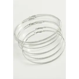 Zikzak Desenli Metal Halka Küpe 6 Adet-Gümüş Rengi