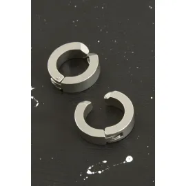 Gümüş Renkli Kıstırmalı Erkek Çelik Küpe 1,5 cm-Gümüş Rengi