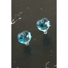 Penguen Cam Küpe-Açık Mavi