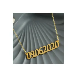 Kişiye Özel Tarih Yazılı Kolye-Sarı-1