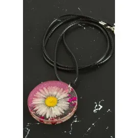 Papatya Epoksi Kolye-Pembe