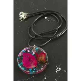 Begonvil Çiçeği Epoksi Kolye-Pembe