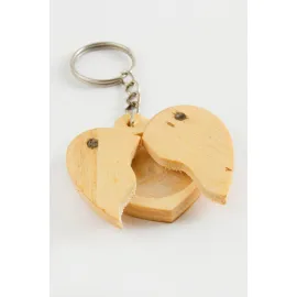 Kalp Açılıp Kapanır Ahşap Anahtarlık-Kahverengi