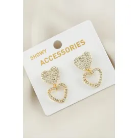 Kalp Yeni Sezon Taşlı Küpe-Gümüş Rengi