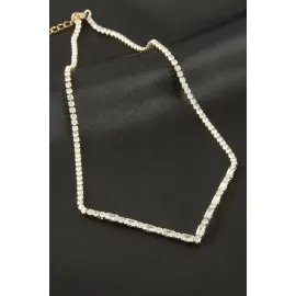 Üçgen Tamtur Zirkon Taşlı Lüks Kolye 2 Mm-Sarı