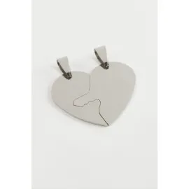 Kalp İsim Yazılabilir Çift Çelik Kolye Ucu 3,5 Cm-Gümüş Rengi