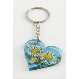 Papatya Kalp Epoksi Anahtarlık-Mavi