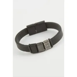 Noktalı Kaliteli Mıknatıslı Suni Deri Bileklik-Siyah