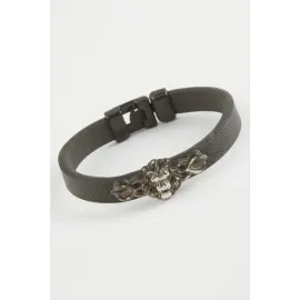 Aslan Kaliteli Suni Deri Bileklik-Siyah