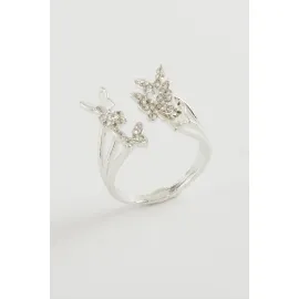 Kelebek Zirkon Taşlı Yüzük-Gümüş Rengi