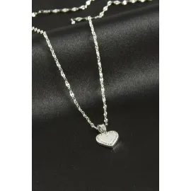 Kalp Sedef Lüks Çelik Kolye-Gümüş Rengi