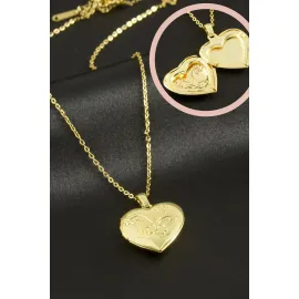 Kalp Kapaklı Çelik Kolye-Gümüş Rengi