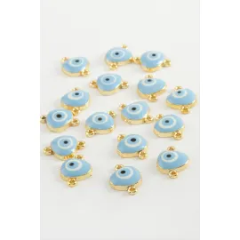 Nazar Çift Kulplu Mineli Bileklik ve Kolye Ucu Aparatı 1 Adet-Açık Mavi