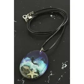 Deniz Yıldızı Oval Epoksi Kolye-Mor