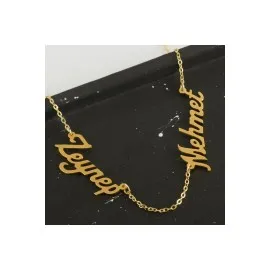 Kişiye Özel Çift İsim Yazılı Kolye-Sarı