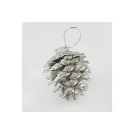 6lı Gümüş Kozalak Yılbaşı Ağaç Süsü-Gümüş Rengi