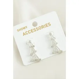 Kule Trend Taşlı Küpe-Gümüş Rengi