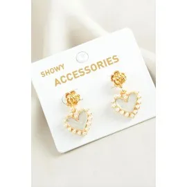 Kalp Trend İnci Küpe-Sarı