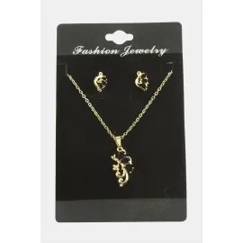 Yusufçuk Zirkon Taşlı Set Kolye-Siyah