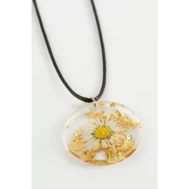 Papatya Epoksi Kolye-Beyaz