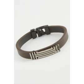 Çizgili Kaliteli Suni Deri Bileklik-Kahverengi