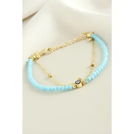 Nazar Zincir Kristal Bileklik-Açık Mavi