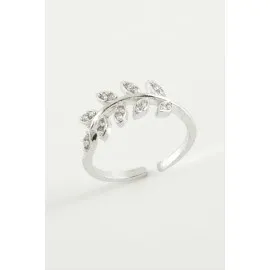 Yaprak Zirkon Taşlı Yüzük-Gümüş Rengi