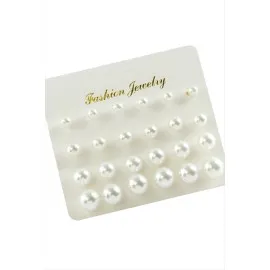Kartlı İnci Küpe 24 Adet-Beyaz