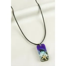 Deniz Yıldızı Dikdörtgen Epoksi Kolye-Mor