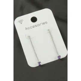 Kalp Suyolu Taşlı Küpe-Mor