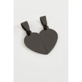 Kalp İsim Yazılabilir Çift Çelik Kolye Ucu 3,8 Cm-Siyah