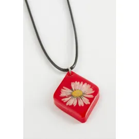 Papatya Köşeli Epoksi Kolye-Kırmızı