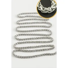 0,4 mm Silindir Gümüş Renkli Çelik Zincir 1 Metre-Gümüş Rengi