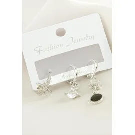 3 Adet Yıldız Zirkon Taşlı Küpe-Gümüş Rengi